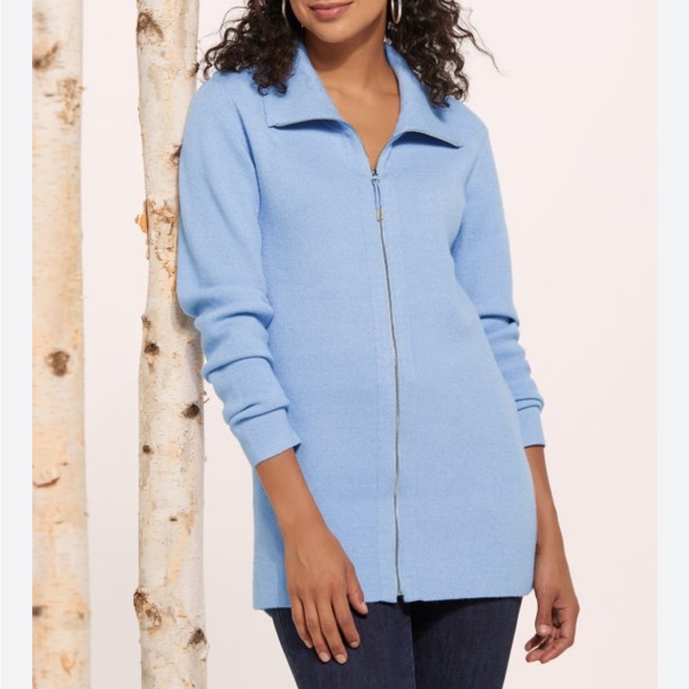 Soft Surroundings Brooklyn Light Blue Zip Sweater